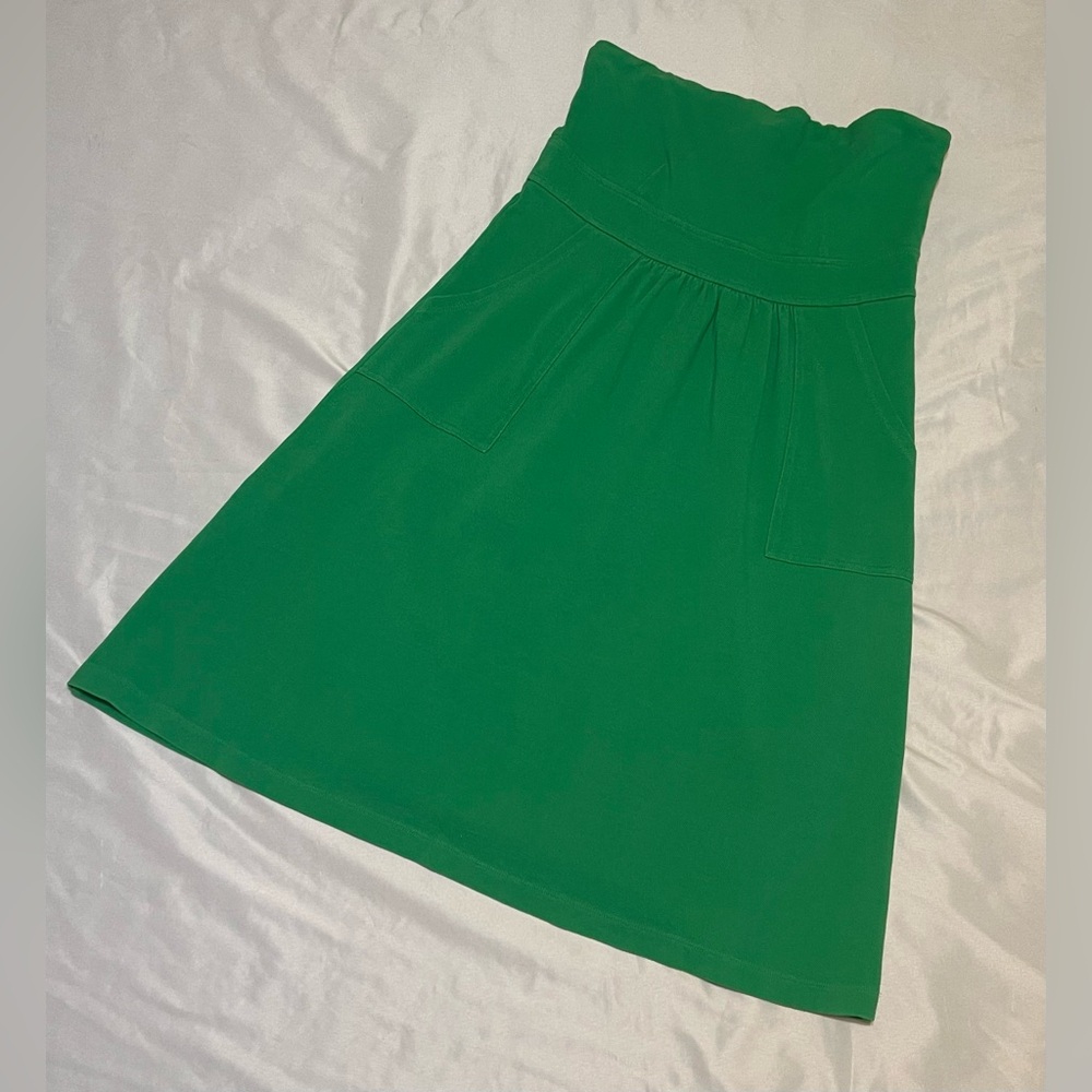 Kelly green pique strapless sundress with POCKETS